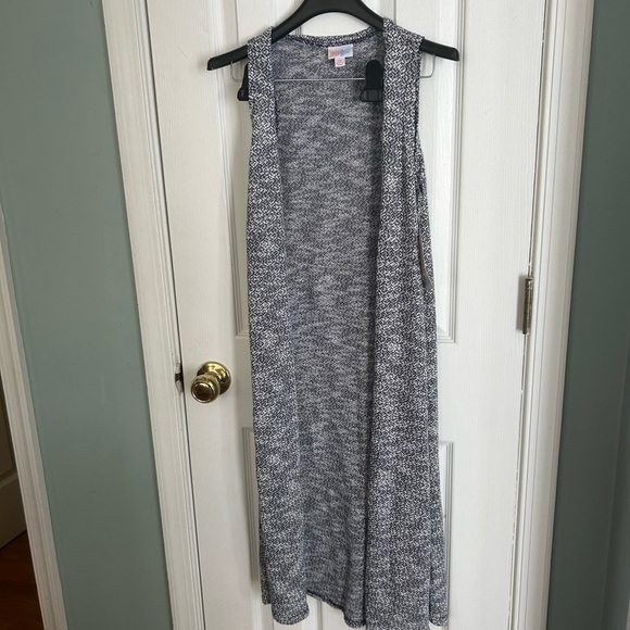 LulaRoe Women's Side Slit Marled Gray Knit Joy Long Line Duster Vest - Picture 1 of 4